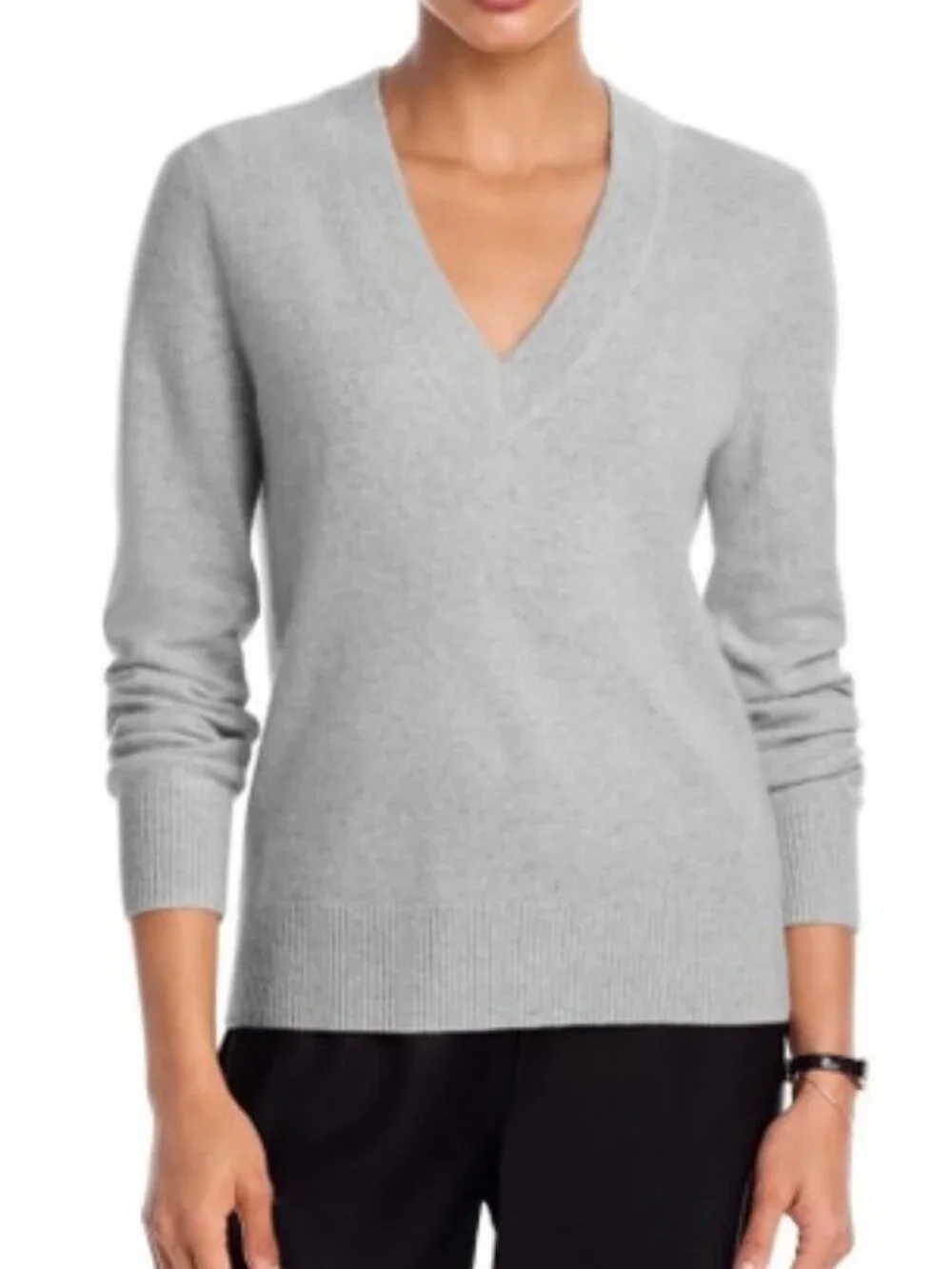 Bloomingdale's Aqua Cashmere Light Grey V Neck Sweater - NWT